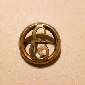 Vintage Monogram "E" Gold Tone Brooch